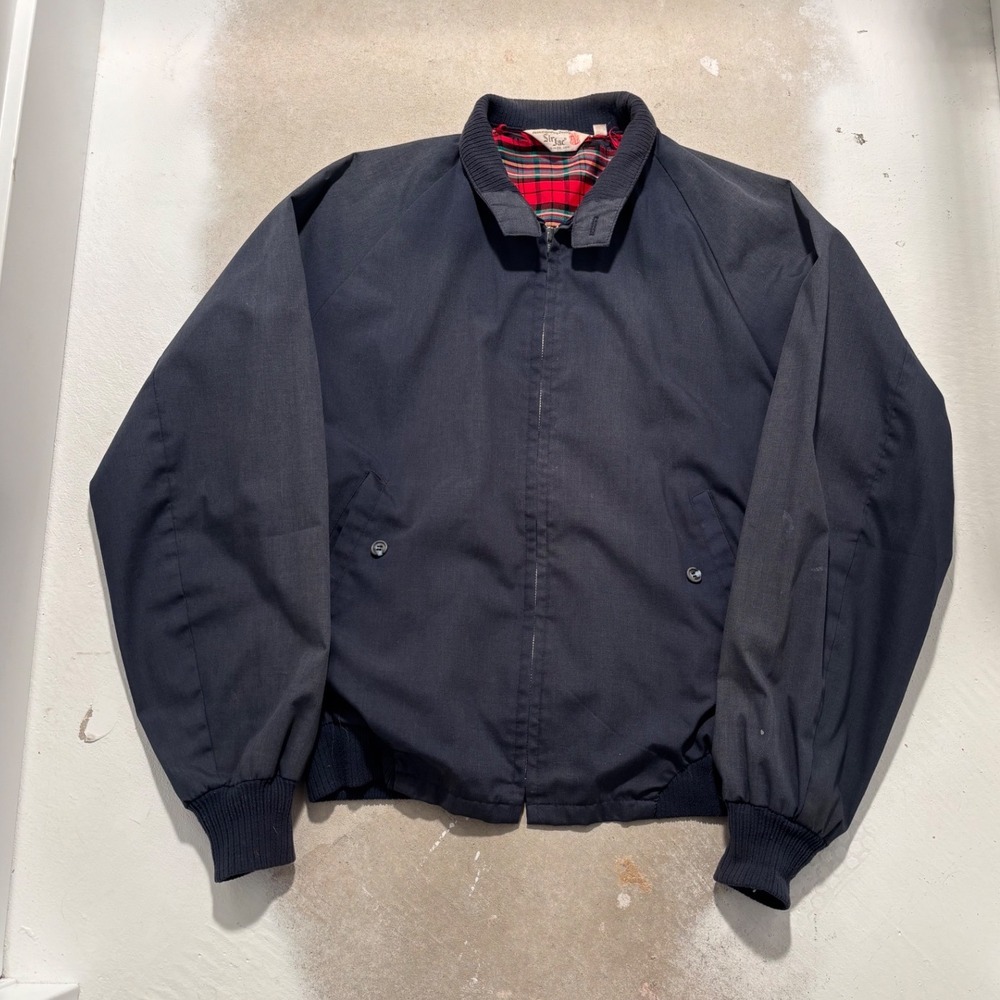 Vintage Sir Jac Harrington Jacket Navy Blue Plaid Lined Bomber Mens 44 Long